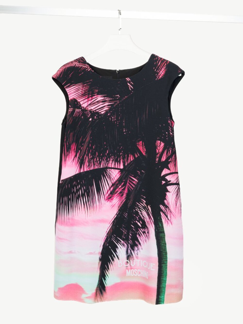 Boutique Moschino Black & Pink Palm-Tree-Print Crepe Shift Dress